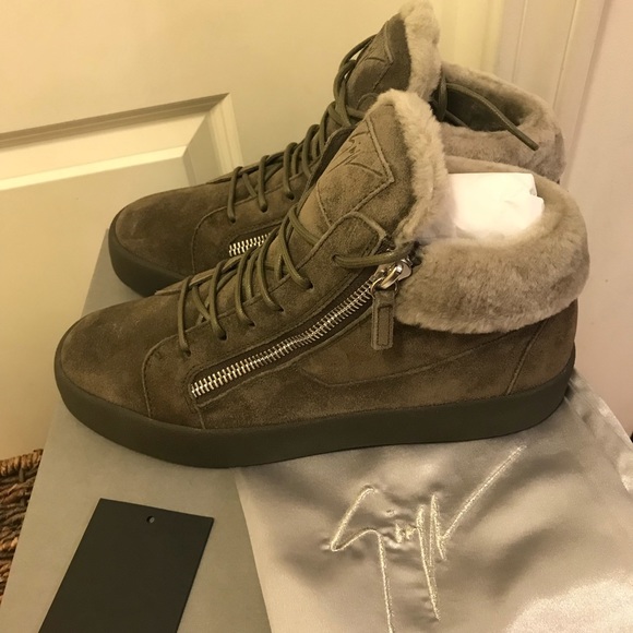 NEW Giuseppe Zanotti Shearling Mid Top Sneakers - Picture 4 of 7